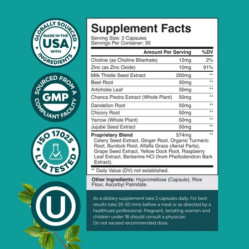 Vista 3 de Complejo de desintoxicación y reparación de limpieza hepática - Suplemento de apoyo hepático a base de hierbas con extracto de alcachofa de cardo