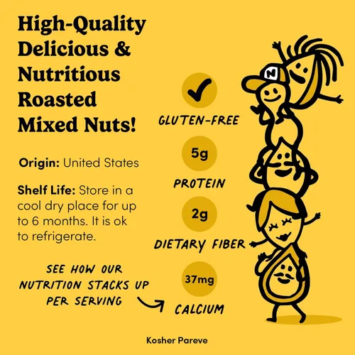 Vista 6 de Nuts.com Nueces mixtas tostadas (50% menos de sal) – 24 paquetes de bocadillos individuales – Almendras, anacardos, nueces pecanas, nueces