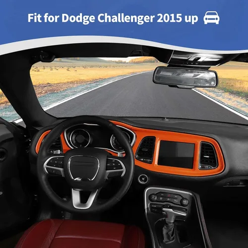 Vista 4 de RT-TCZ para Challenger Cubierta de Panel de Tablero de Consola Central Naranja para Dodge Challenger 2015-2023 Accesorios Interiores Naranjas 4