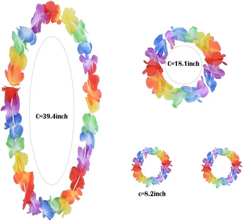 Vista 3 de Juego de 5 piezas de falda hawaiana de hula para niñas con disfraz de flor para fiesta Luau, kit de accesorios de baile