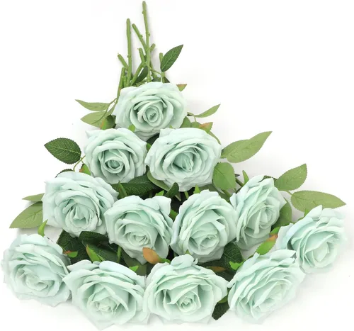 Vista 19 de LVEFIT 12 rosas artificiales de seda de color naranja quemado, ramo de rosas de seda de tallo largo para bodas, despedidas de soltera, fiestas