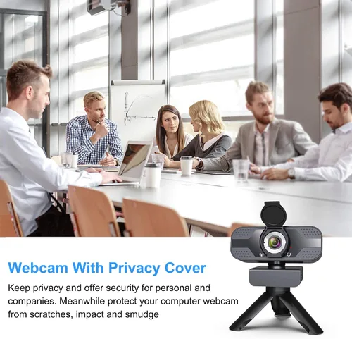 Vista 2 de Cámara web con micrófono para escritorio, cámaras de computadora USB HD 1080P con cubierta de privacidad y trípode para cámara web, transmisión