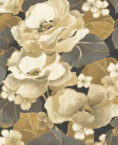 NextWall Nouveau - Papel tapiz floral para despegar y pegar (ébano y oro antiguo)