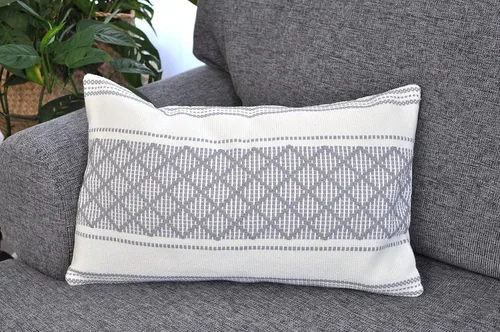 Funda de almohada lumbar tejida de lujo, color gris/blanco roto, 12 x 20 pulgadas, funda de cojín para patio interior y exterior (una sola pieza),
