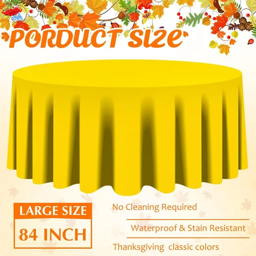 Vista 3 de Patelai 6 manteles redondos de plástico de otoño, desechables, manteles circulares de plástico de 84 pulgadas para decoración de fiesta