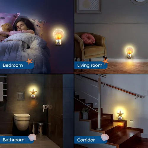 Vista 7 de Hortsun 2 piezas de luz nocturna de conchas marinas y animales marinos enchufables luz nocturna temática de playa decoración de baño