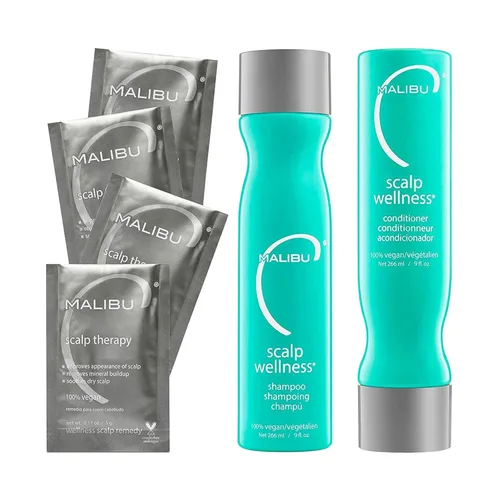 Malibu C Scalp Wellness Collection - Set nutritivo para el cuidado del cabello del cuero cabelludo seco - Contiene remedio para el cuero cabelludo y