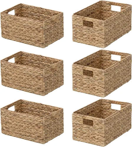 Vista 16 de eHemco Cestas grandes cuadradas de mimbre de jacinto tejido para despensa con marco de alambre de hierro, 11"x11"x10", natural, juego de 2