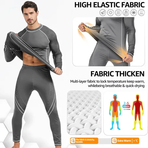 Vista 3 de UNIQUEBELLA - Ropa interior térmica para hombre con calzoncillos largos y forro polar de secado rápido y capa de base térmica