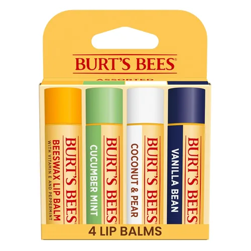 Burt's Bees Bálsamo Labial - Cera de Abejas, Menta de Pepino, Coco y Pera, y Vainilla, Paquete Con Cera de Abejas de Origen Responsable, Sin Tinte,