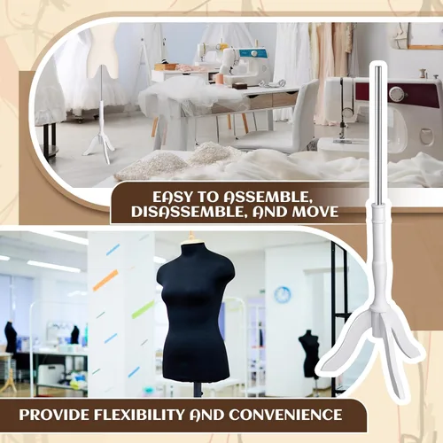 Vista 5 de Leinuosen Juego de 2 soportes de maniquí de madera con forma de trípode de 45 pulgadas, compatibles con la mayoría de maniquíes estándar para Blanco