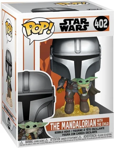Funko Pop! Star Wars: The Mandalorian - Mandalorian volando con el Niño, gris
