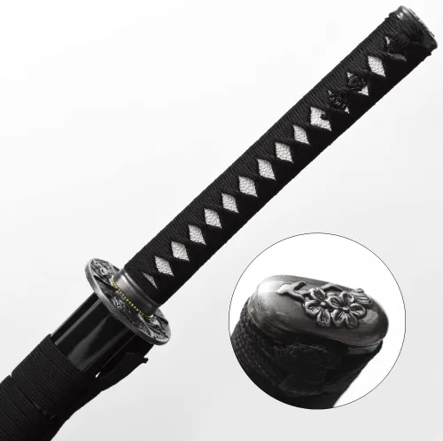 Vista 4 de Samurai Katana - Espada japonesa hecha a mano, práctica, acero al carbono 1045, templado/arcilla templada, espiga completa, afilada, vaina