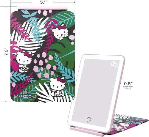 Vista 2 de Impressions Vanity Hello Kitty Touch Pad - Mini espejo de maquillaje tricolor con cubierta abatible y tira LED, espejo de tocador de viaje con Animal