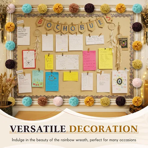 Vista 5 de Boao 2 piezas guirnaldas de pompones coloridos de 78 pulgadas, guirnalda grande de bolas de hilo de 3 pulgadas, 32 bolas de arco iris, colgante