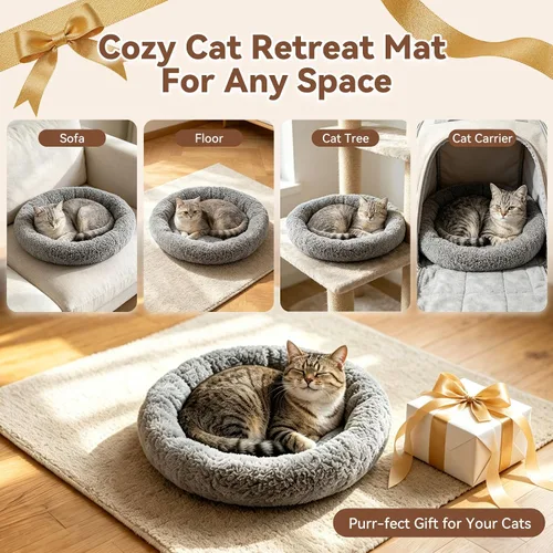 Vista 8 de LESYPET Cama para gatos de interior, cojín de sueño rizado con almohada elevada alrededor, alfombrilla lavable para mascotas