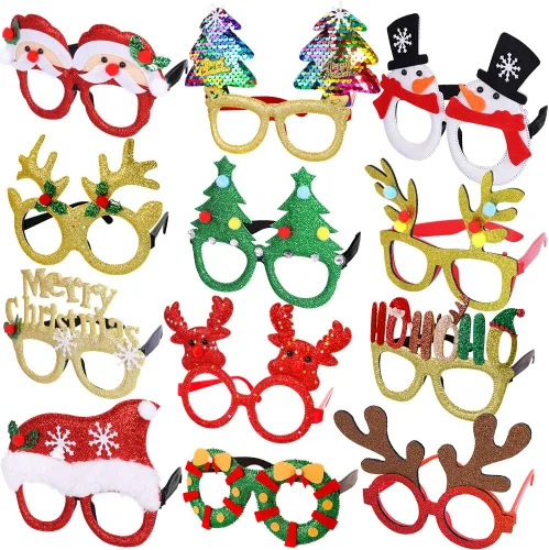 Vista 2 de Max Fun 12 marcos de gafas de Navidad con purpurina para fiestas, accesorios de decoración de Navidad, accesorios de disfraz para fiestas