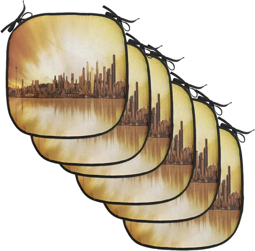 Vista 68 de Lunarable USA Chair Cushion Pad, American Cities Skylines Metropolis Architecture Sketch Style Hand Drawn Art Print, Seat Padding for Kitchen &