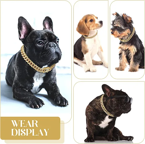 Vista 5 de Collar de cadena para perro, collar de diamantes para caminar, collar de metal con diseño de hebilla segura, collar de estilo cubano para mascotas