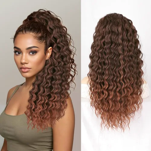 Vista 29 de QGZ Extensión de cola de caballo rizada, cola de caballo con cordón para mujeres negras, pelo corto sintético de 10 pulgadas, dos estilos en uno