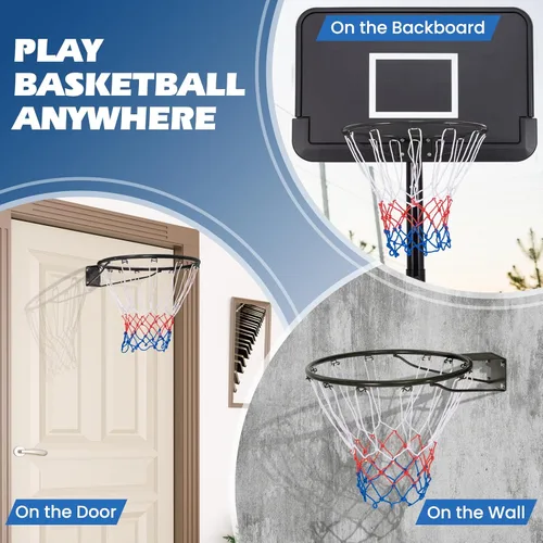 Vista 5 de GYMAX Llanta de baloncesto, repuesto de borde de baloncesto de 15/18 pulgadas con red para todo tipo de clima, aro de baloncesto de repuesto