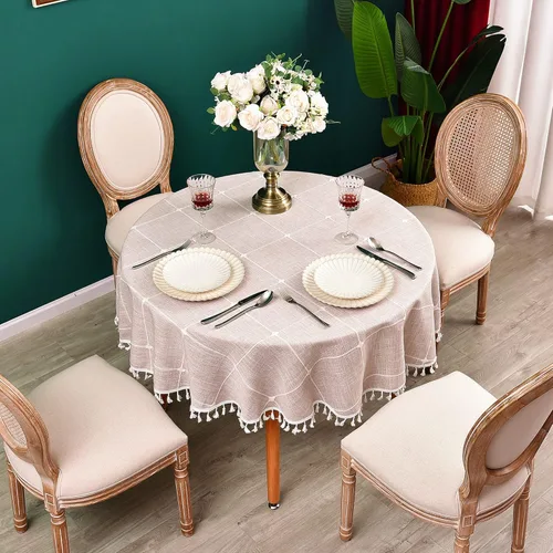 Vista 8 de Mantel redondo a cuadros de 36 pulgadas de algodón y lino, mantel redondo grueso, cubierta para mesa de café para casa de campo, cocina, comedor