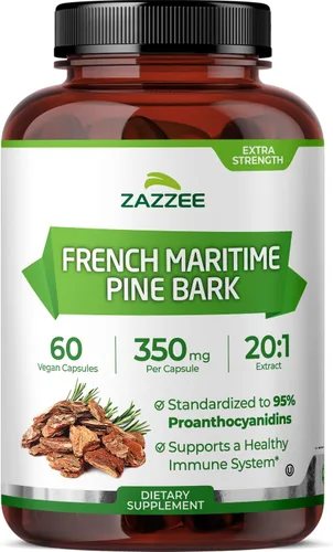 Zazzee Extracto de corteza de pino marítimo francés extra fuerte 20:1, 60 cápsulas