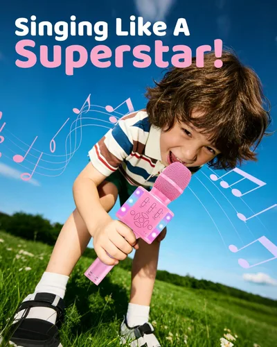 Vista 3 de Amazmic Juguetes para niñas, micrófono de karaoke para niños, micrófono para niños pequeños con luces, regalo de cumpleaños para niñas, juguete