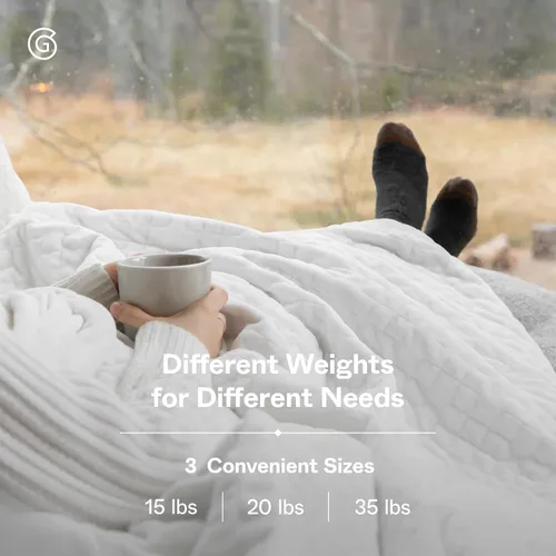 Vista 5 de Gravity Mantas con Peso para Adultos, 20 Libras Blanca (48 x 72 Pulgadas, Individual/Soltero) - Manta de Algodón de Confort Pesado con Cuentas