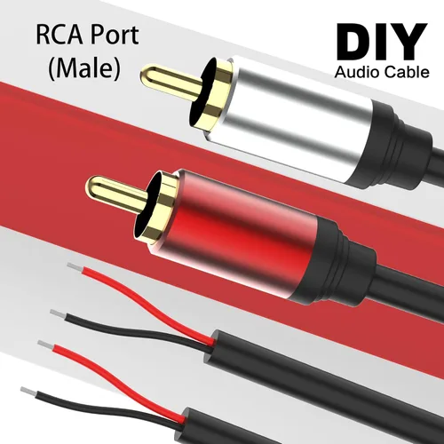 Vista 4 de Cable de altavoz RCA macho de 1 pie, adaptador de conector a cable desnudo, cable de audio y video RCA para amplificador receptor altavoces
