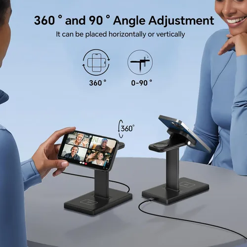 Vista 6 de Soporte de cargador inalámbrico 3 en 1 para iPhone, Apple Watch y AirPods, estación de carga magnética para múltiples dispositivos Apple