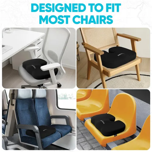 Vista 10 de FORTEM Cojín de asiento, cojín para silla de oficina, espuma viscoelástica para silla de escritorio, ciática, coxis, alivio del dolor de coxis