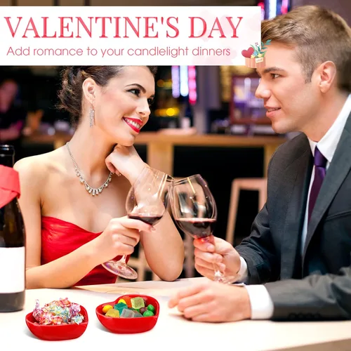 Vista 5 de Zopeal 16 platos de cerámica en forma de corazón para el día de San Valentín, platos de cerámica con salsa de amor rojo, plato lateral multiusos