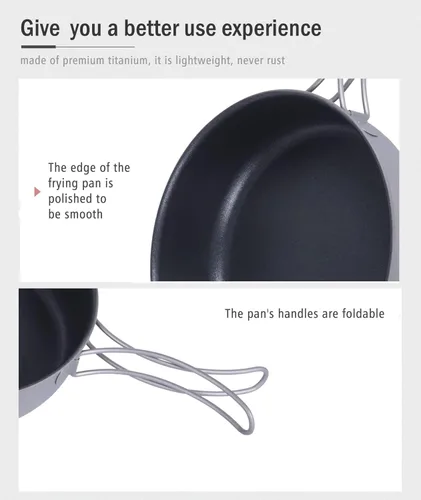 Vista 6 de Boundless Voyage Sartén antiadherente de titanio con mango plegable, revestimiento de cerámica antiadherente, olla de cocina para acampar al aire