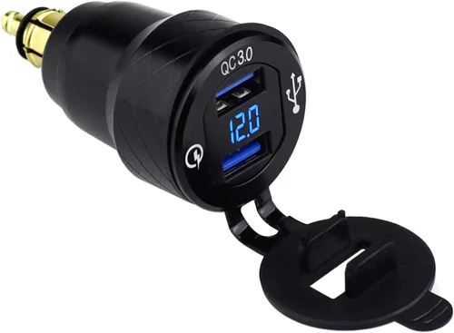 Vista 13 de Cllena DIN Hella Plug to Dual QC 3.0 Cargador USB Adaptador de corriente con voltímetro e interruptor de encendido/apagado para BMW Ducati Triumph