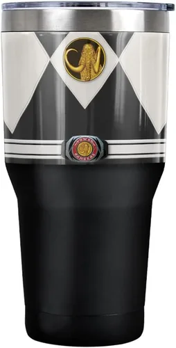 Power Rangers Black Ranger - Vaso de acero inoxidable uniforme de 30 onzas, taza de viaje para café, aislamiento al vacío y doble pared con tapa