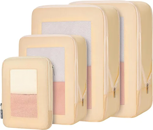 Juego de 4 cubos de compresión para maletas, cubos de embalaje de malla comprimible para viajes, mujeres, organizadores de embalaje ultraligeros