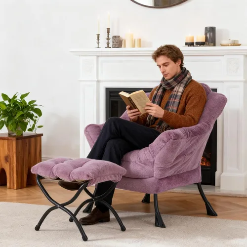 Vista 213 de Welnow Silla Lazy con otomana, moderna silla de descanso con reposabrazos y un bolsillo lateral, sillón para sofá de ocio, sillón de lectura