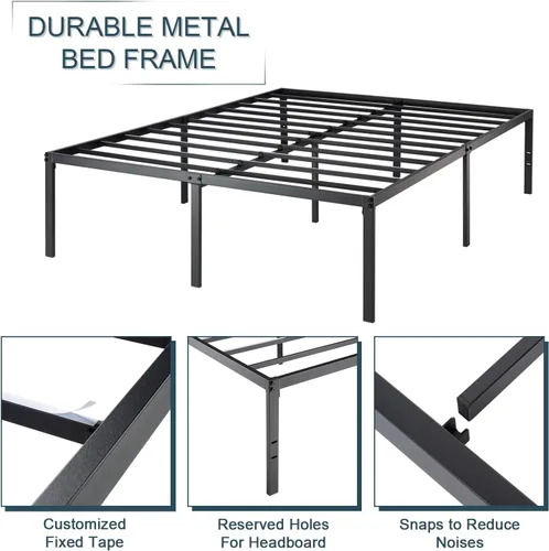 Vista 4 de Base de cama de plataforma de metal de 18 pulgadas, base de colchón de listones de acero resistente, compatible con cabecero, no necesita somier
