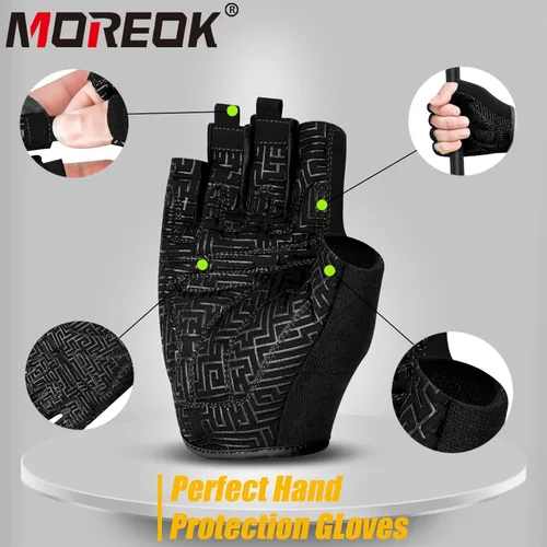 Vista 4 de MOREOK Workout Gloves for Men/Women- [3/4 Finger] [Curved Open Back] Weight Lifting Gloves Gym Gloves for Weightlifting,Exercise,Training,Pull