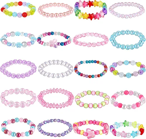 Vista 7 de Hicarer 20 pulseras de cuentas de arco iris para niña, coloridas y elásticas, pulseras de princesa para regalo de cumpleaños de princesa