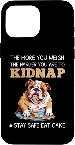 Vista 19 de Funda para iPhone 16 Bulldog Inglés Amante de Perros con cita divertida Stay Safe Eat Cake