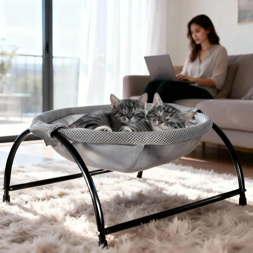 Vista 8 de Elevon Elevated Cat Bed, Free-Standing Cat Hammock Bed, Pet Bed with Metal Frame for Indoor Outdoor, Machine Washable & Breathable Easy Assembly, up