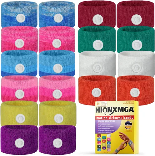 HIONXMGA 10 pares de bandas para el mareo por movimiento – Brazaletes naturales de acupresión anti-náuseas para el alivio del mareo matutino y por
