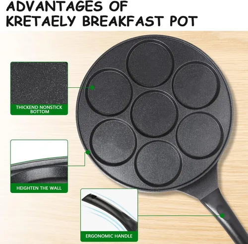 Vista 5 de Sartén antiadherente para hotcakes con diseño de parrilla de 7 moldes, mini fabricante de hotcakes con revestimiento libre de PFOA - Negro