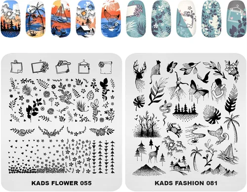 Vista 5 de KADS 10 piezas de placas de estampado de uñas, plantillas de arte de uñas, herramienta de bricolaje, corazón, conejo, flor, helado, parapente