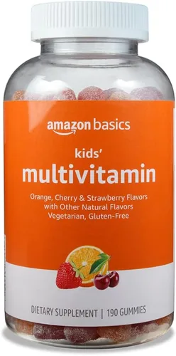 Amazon Basics Multivitamínico para niños, 190 gomitas, naranja, cereza y fresa (anteriormente Solimo)