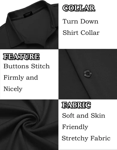 Vista 5 de COOFANDY Camisa casual con botones para hombre, manga corta, sin arrugas, camisa de verano