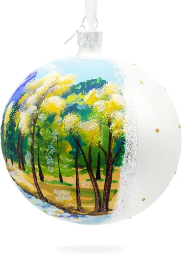 Vista 7 de Adorno de Navidad de bola de vidrio de pintura de río de montaña 4 pulgadas