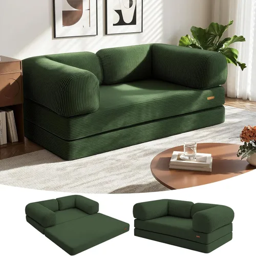 Vista 34 de COMAX Sofá cama futón, sofá cama plegable 4 en 1 con reposabrazos en forma de L, silla plegable convertible, colchón plegable para sala de estar
